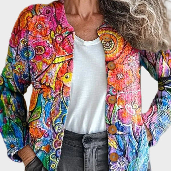 Imogen – Kleurrijk artistiek gebreid vest