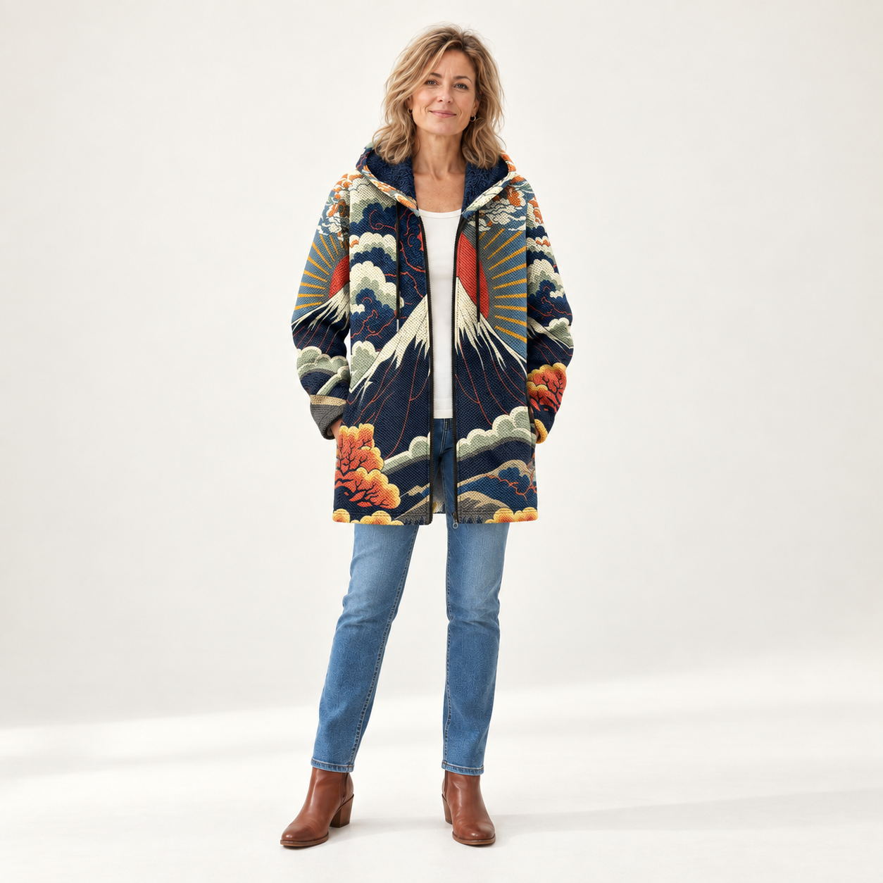 Marie - Jas met bergochtendprint - front view