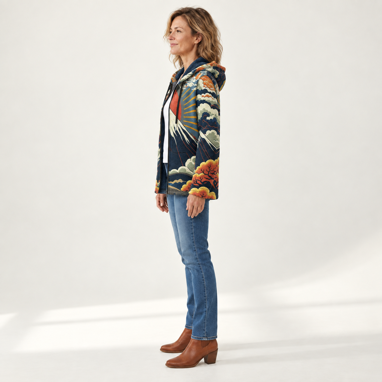 Marie - Jas met bergochtendprint - side view