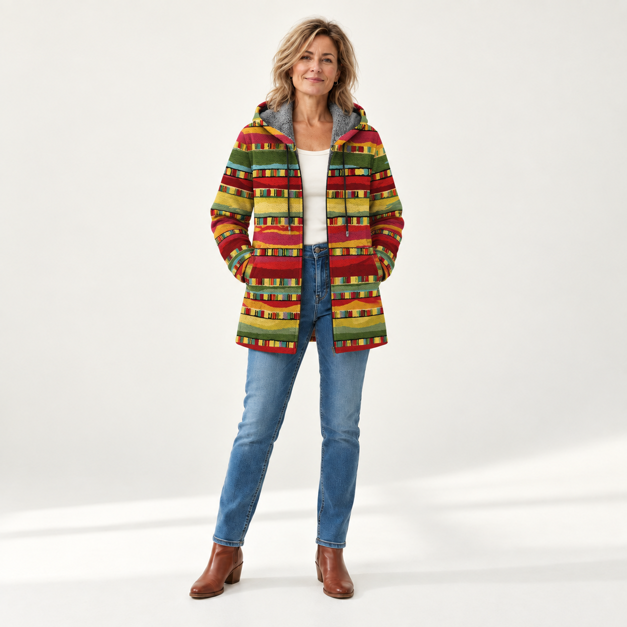 Lina - Vest met etnische strepen - front view