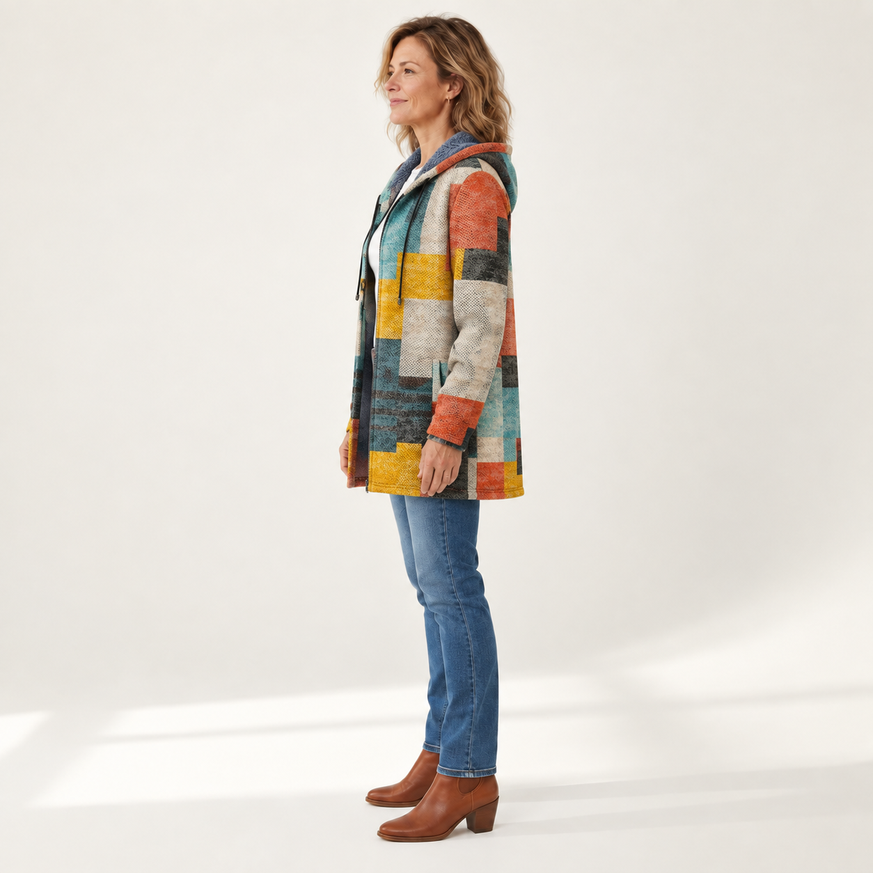 Anna - Jas met geometrische kleurvlakken - side view