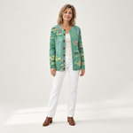 Annegret - Groen vest met waterleliemotief - front view