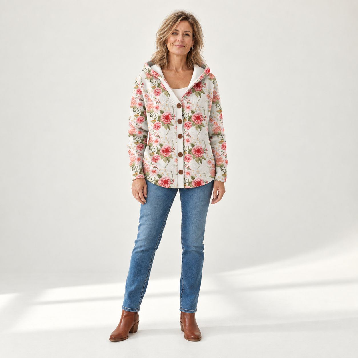 Magdalena - Comfortabele gebreide cardigan met capuchon - front view