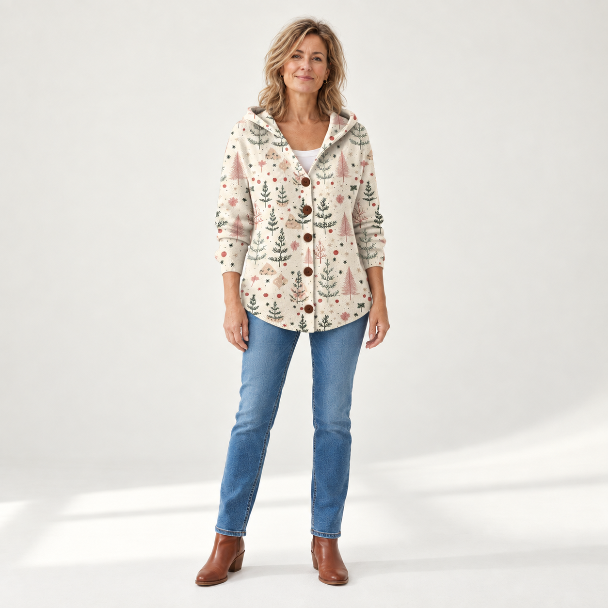 Luise - Comfortabele gebreide cardigan met capuchon - front view