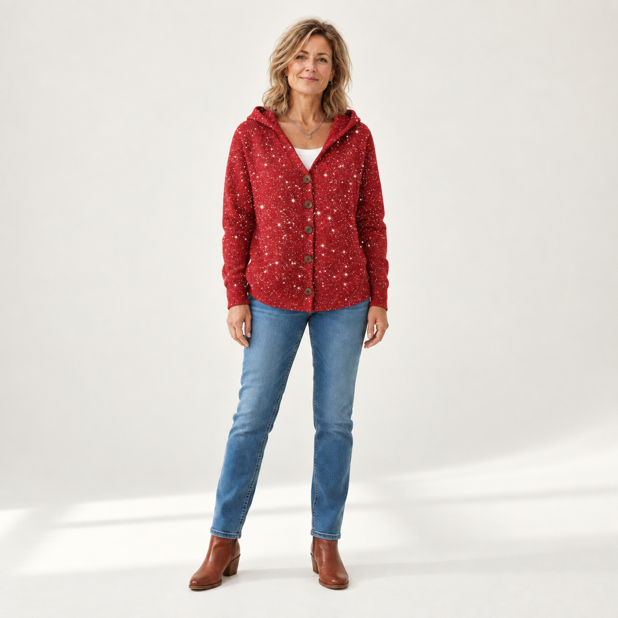 Marie - Comfortabele gebreide cardigan met capuchon - front view