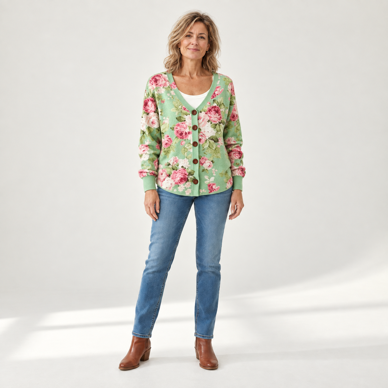 Rosa - Comfortabele gebreide cardigan met knopen - front view