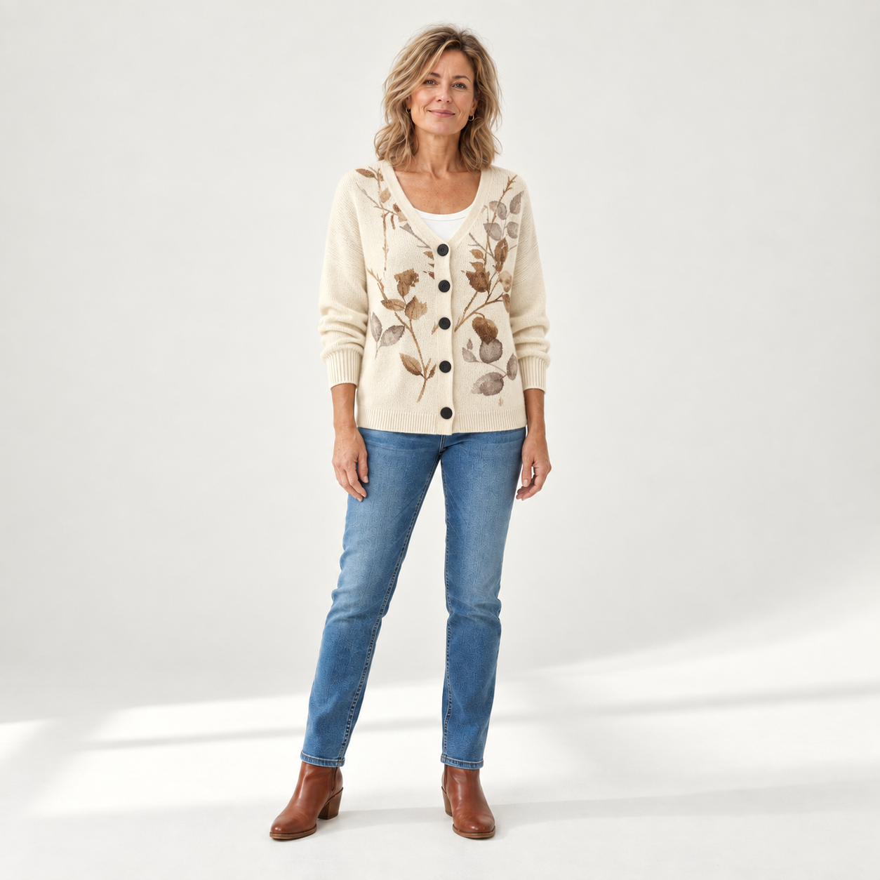 Clara - Comfortabele gebreide cardigan met knopen - front view