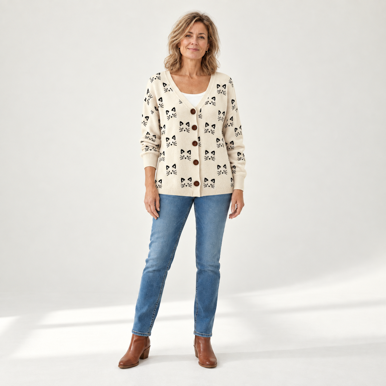Theresa - Comfortabele gebreide cardigan met knopen - front view