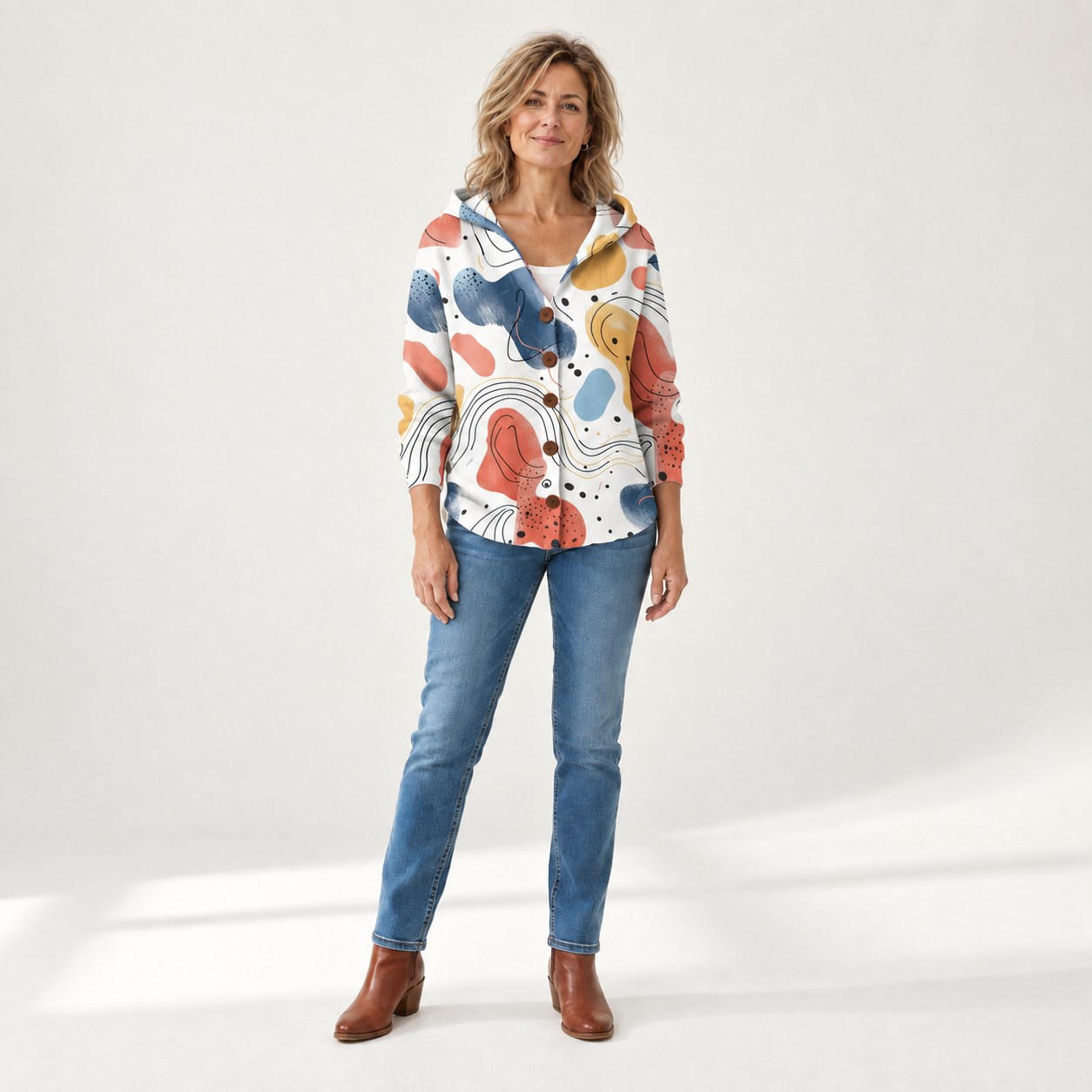 Helene - Comfortabele gebreide cardigan met capuchon - front view
