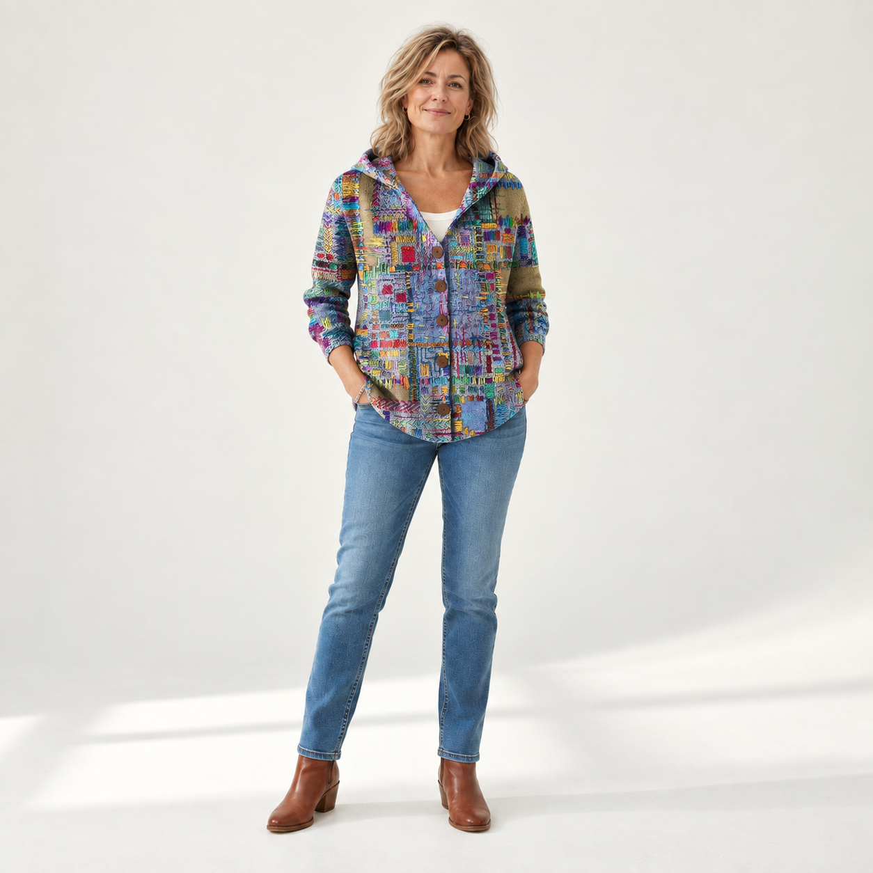 Charlotte - Comfortabele gebreide cardigan met capuchon - front view