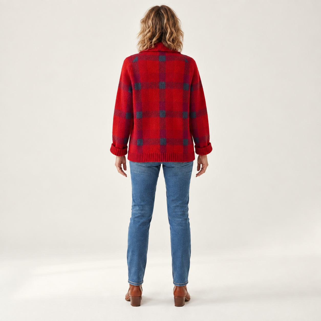 Brittany - Zacht geruit vest met knopen - back view