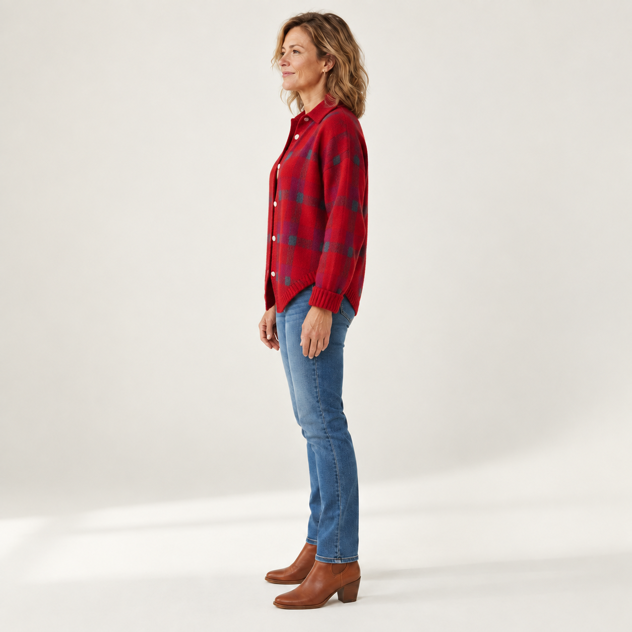 Brittany - Zacht geruit vest met knopen - side view