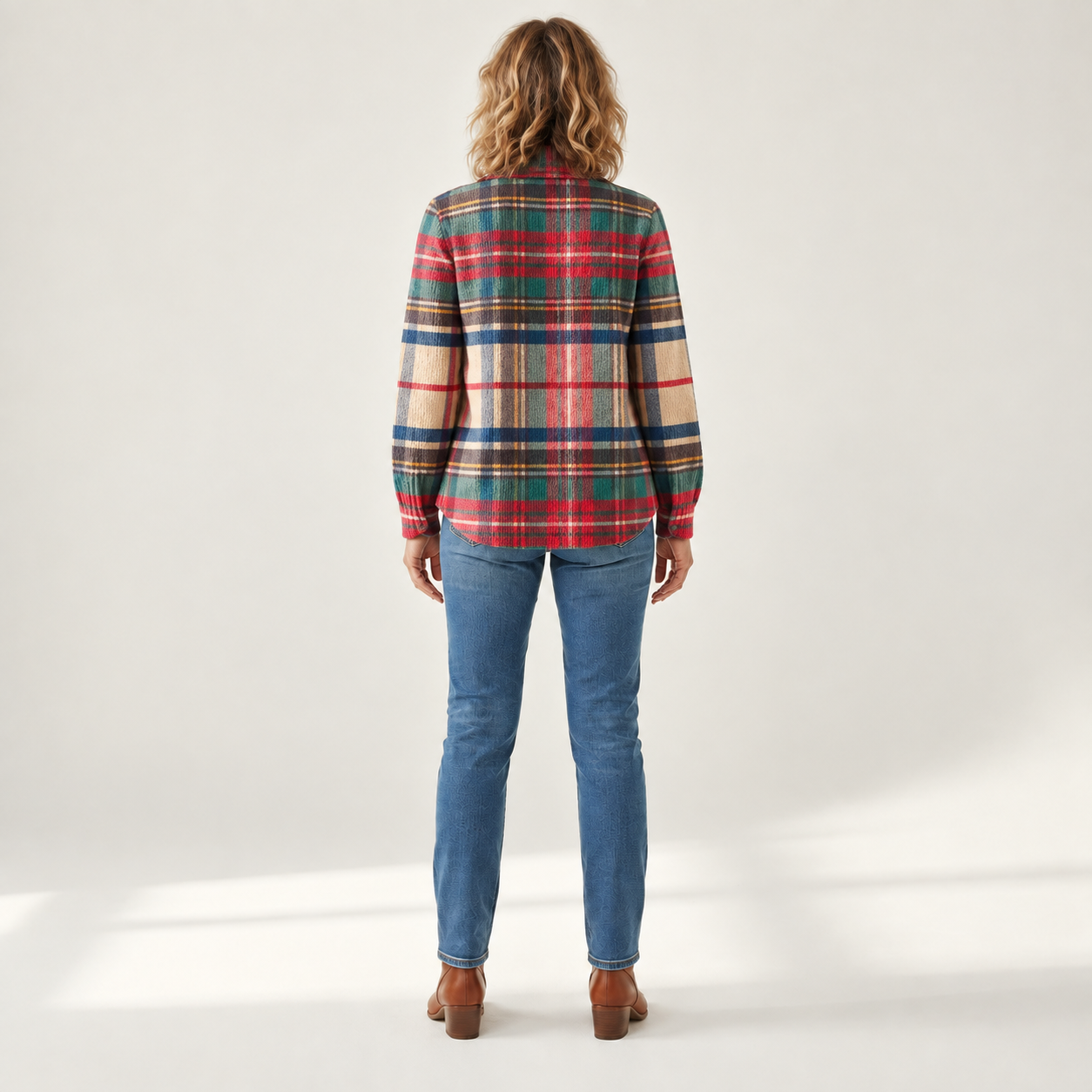 Gloria - Meerkleurig geblokt vest met knopen - back view