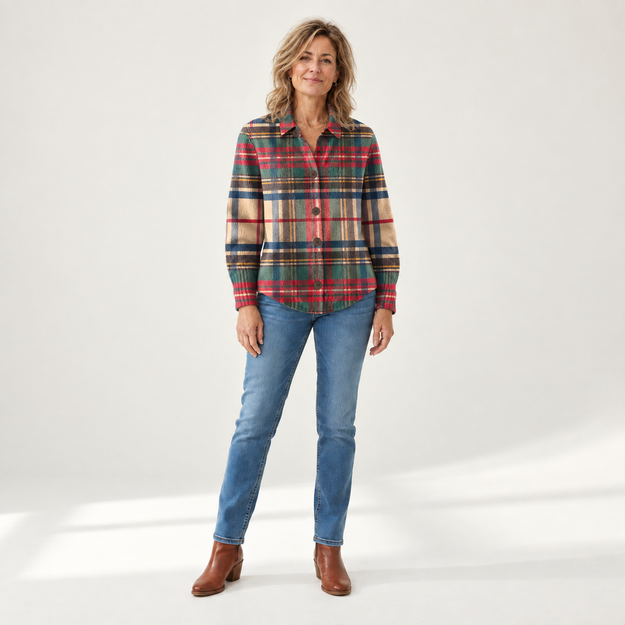 Gloria - Meerkleurig geblokt vest met knopen - front view