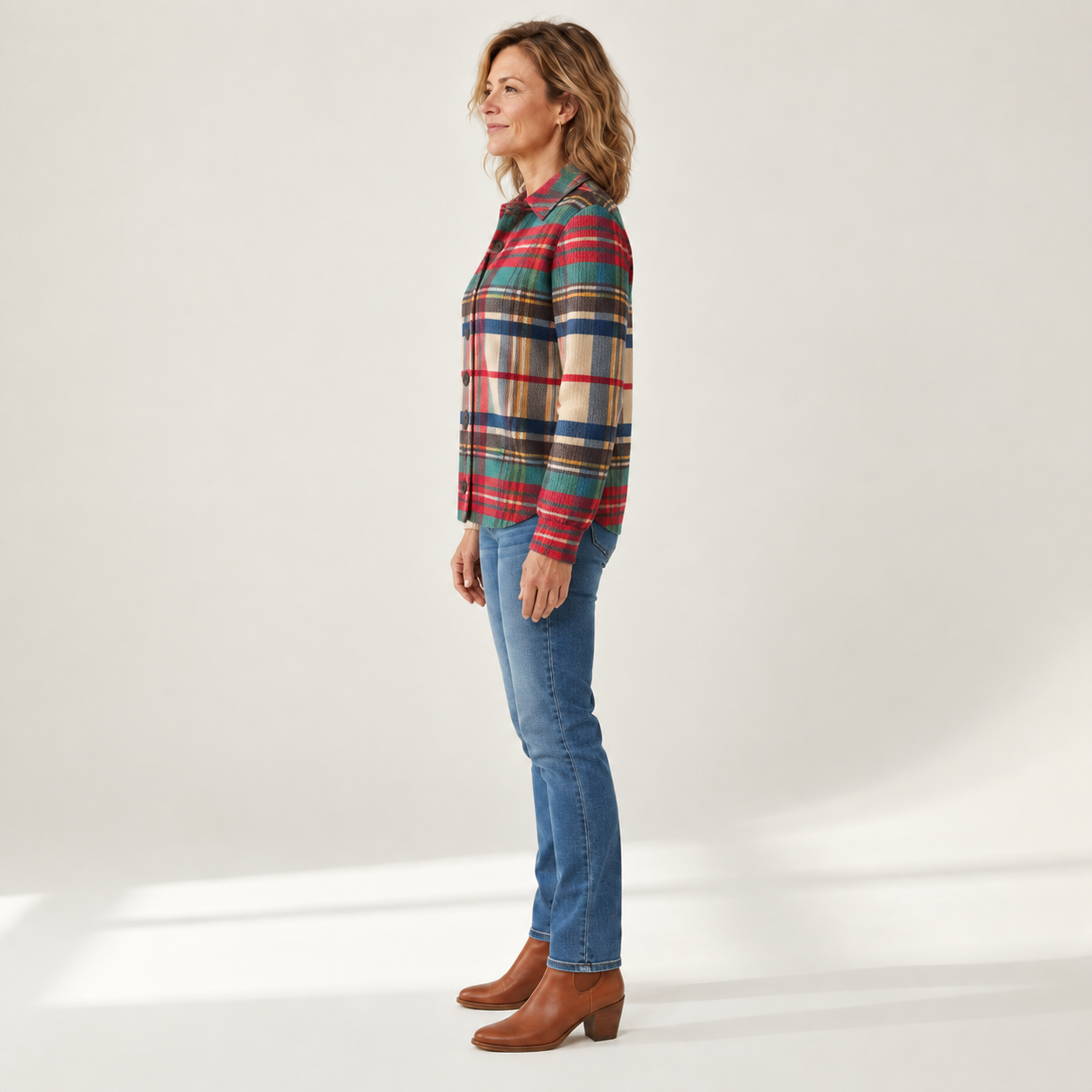 Gloria - Meerkleurig geblokt vest met knopen - side view