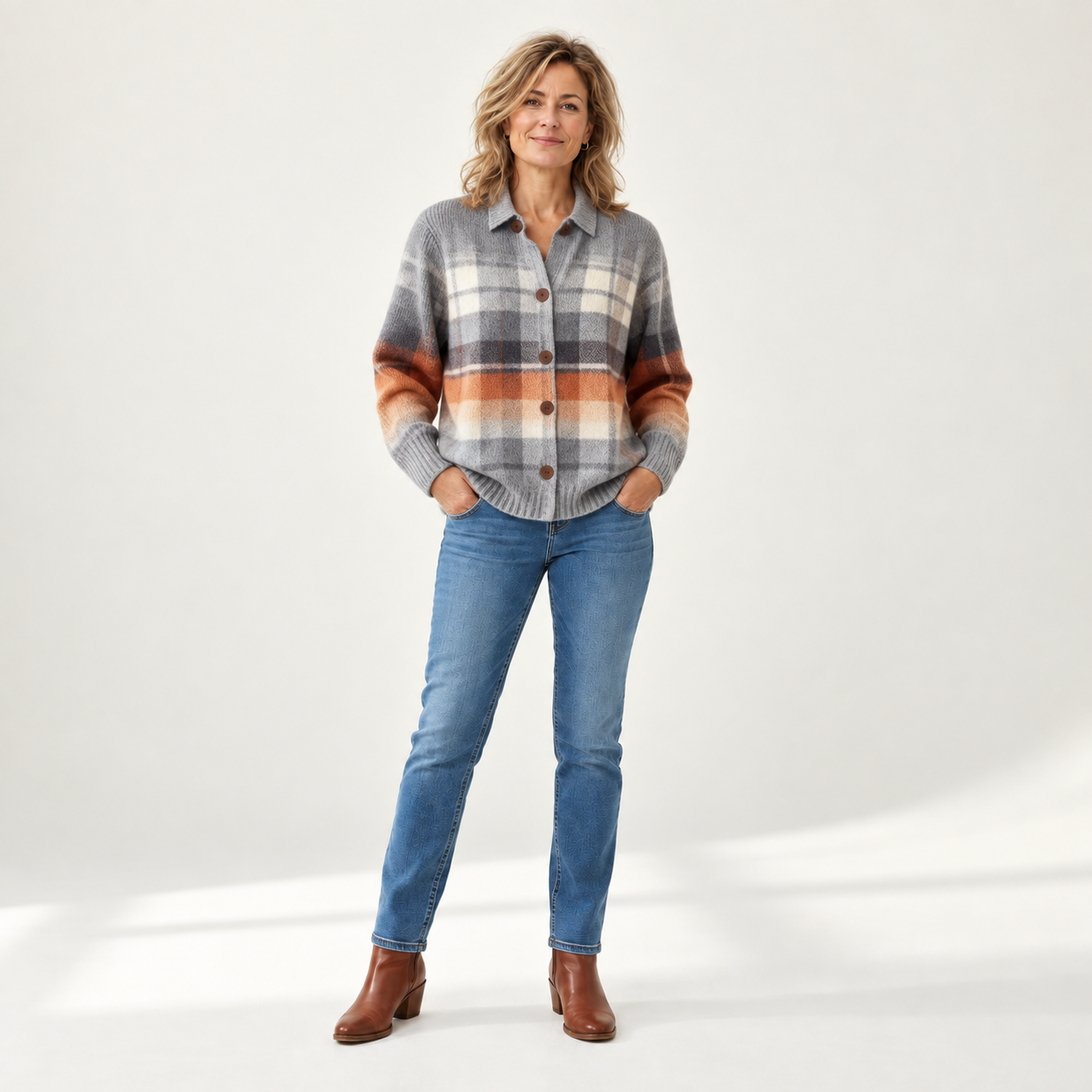 Marlene - Warm geruit ombrévest - front view