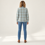Clara - Hemelsblauw geblokt vest met knopen - back view