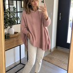 Gebreide poncho met capuchon in blauw