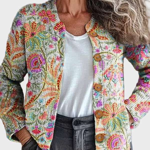 Kivara – Gebreid vest met bloemenpatroon