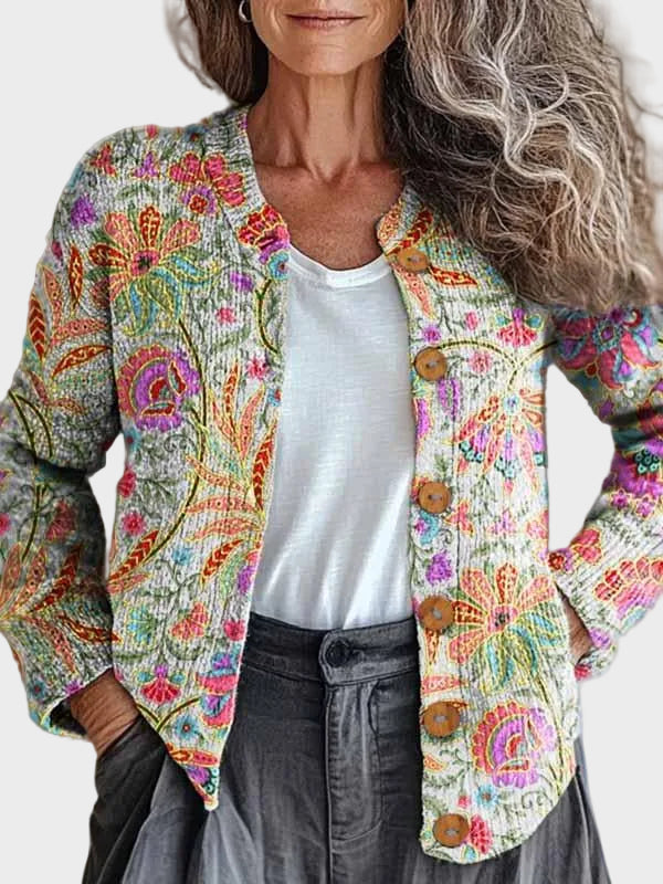 Kivara – Gebreid vest met bloemenpatroon