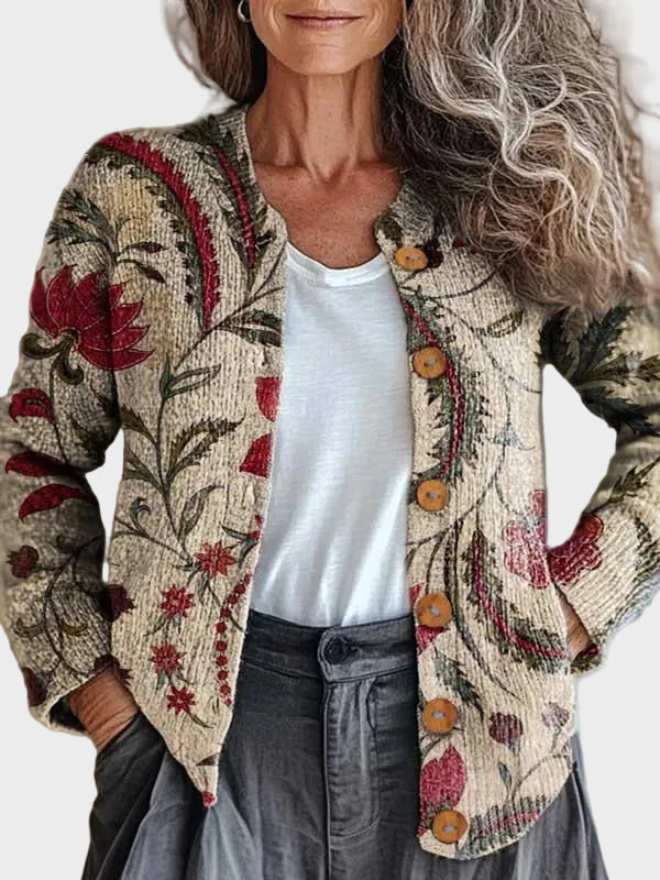 Pearla – Gebreid vest met door de natuur geïnspireerd bloemenpatroon