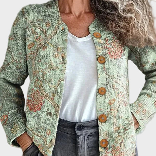 Jemrose – Gebreid vest met botanische print