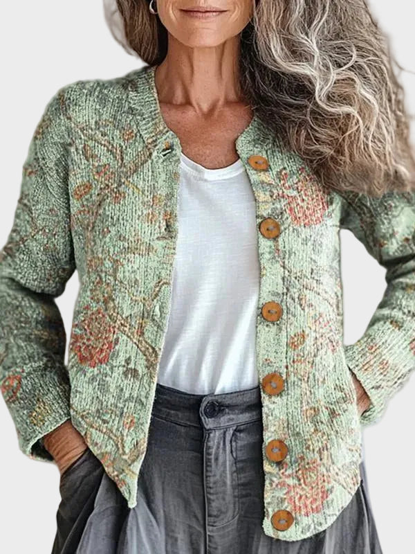 Jemrose – Gebreid vest met botanische print