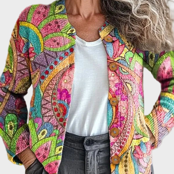 Ivanka – Gebreid vest met artistieke print