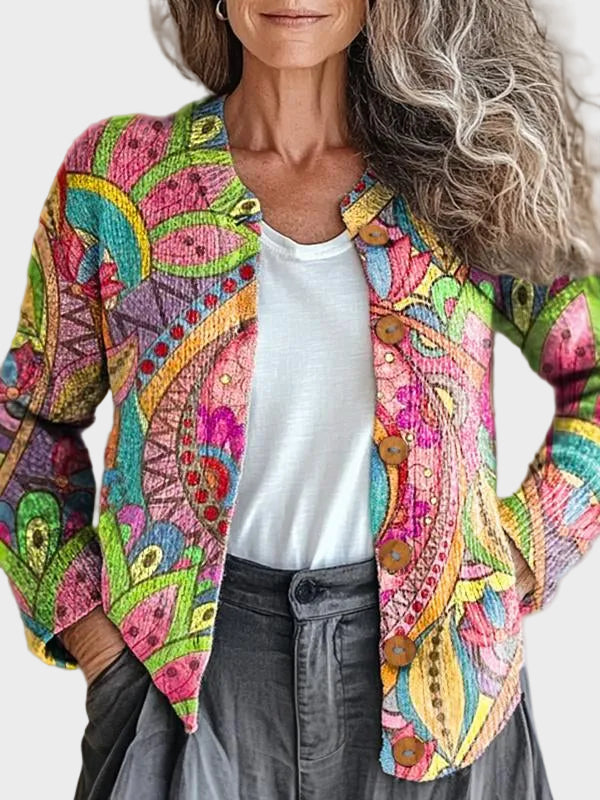 Ivanka – Gebreid vest met artistieke print