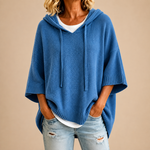 Gebreide poncho met capuchon in taupe