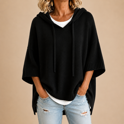 Gebreide poncho met capuchon in wit