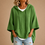 Gebreide poncho met capuchon in groen