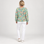 Claudia - Mintgroen vest met kleurrijke bloemen - achterkant