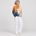Dagmar - Vest met blokpatroon in oker & blauw - zijkant