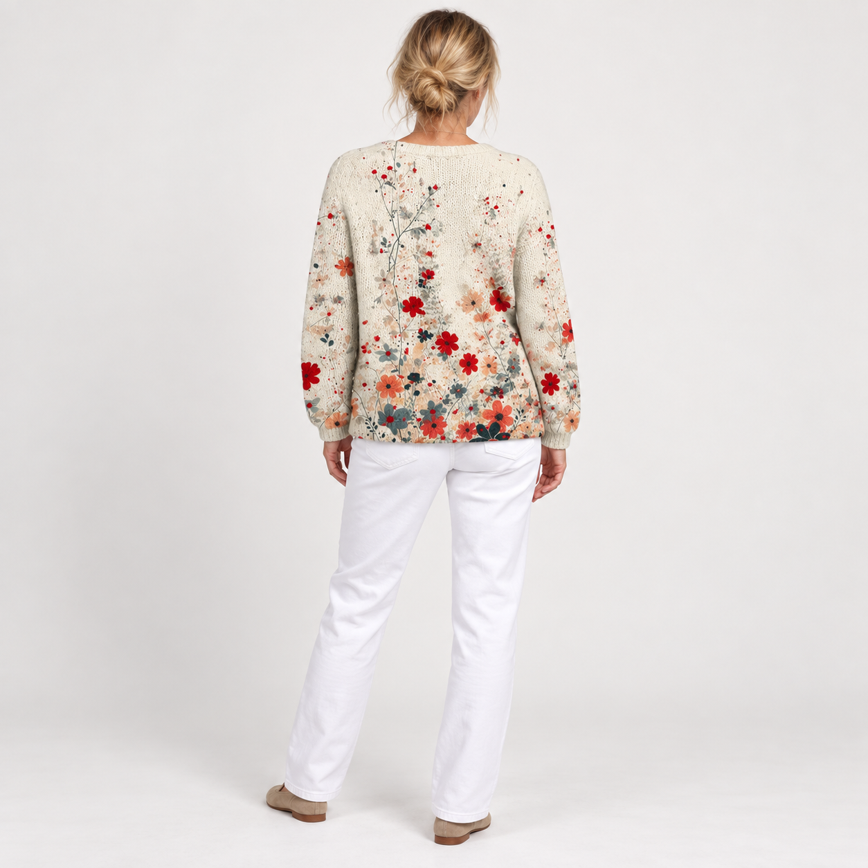 Sabrina - Crèmekleurig vest met bloemen - achterkant