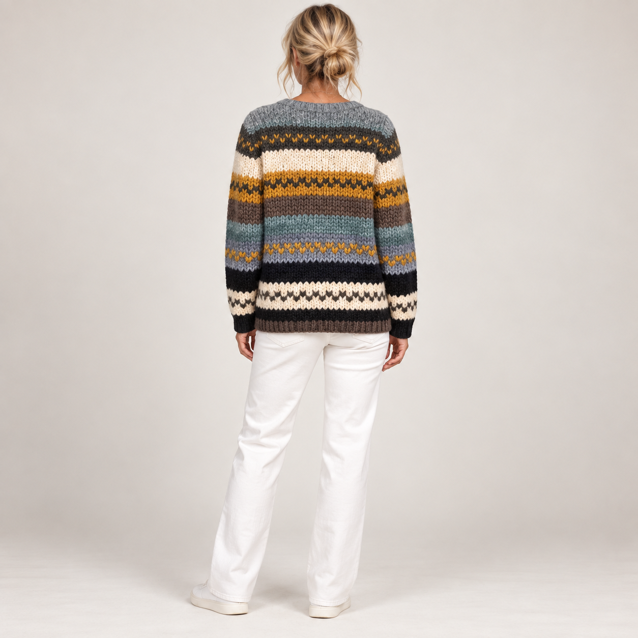 Ulrike - Vest met strepen in blauw & mosterdgeel - achterkant