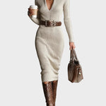 Aleida - Gebreide midi-jurk met ceintuur en col