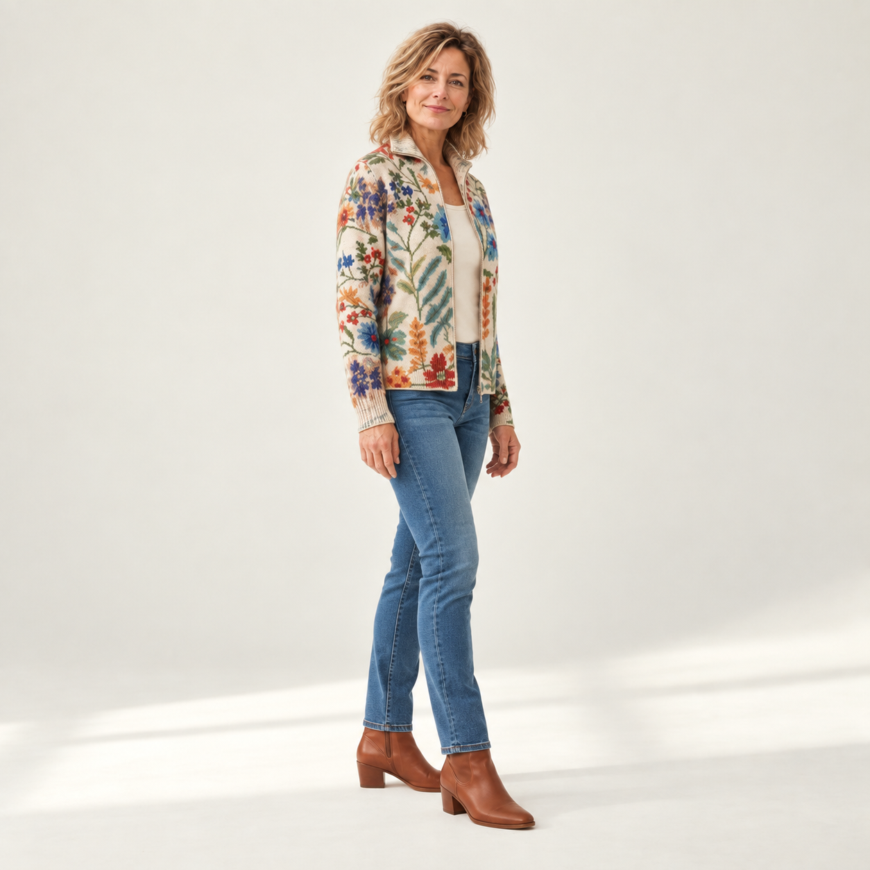 Birgit vest met model - zijaanzicht