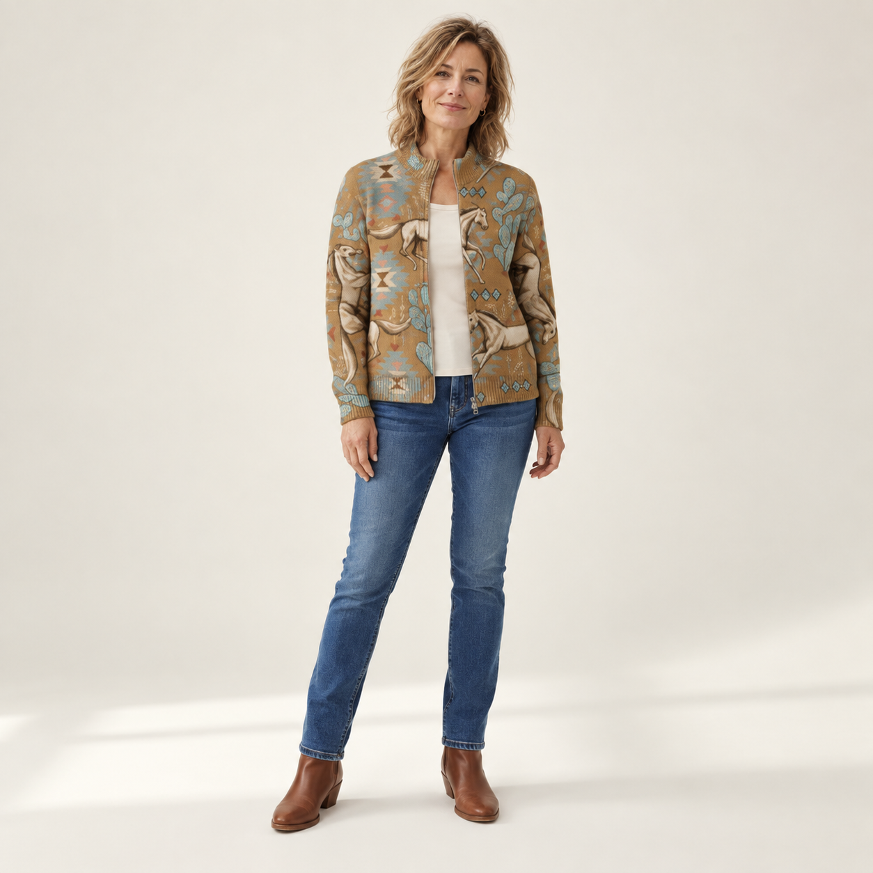 Brigitte vest met model - vooraanzicht