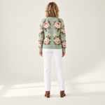 Christa - Saliegroen vest met rozenpatroon - achterkant