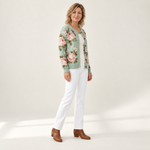 Christa - Saliegroen vest met rozenpatroon - zijkant