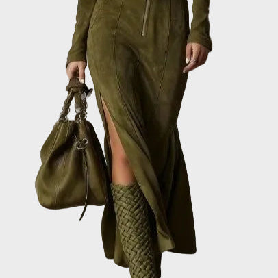 Dina - Vintage maxi-jurk met rits en riem