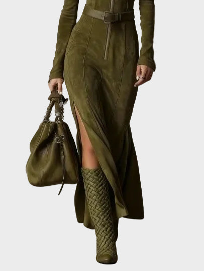 Dina - Vintage maxi-jurk met rits en riem