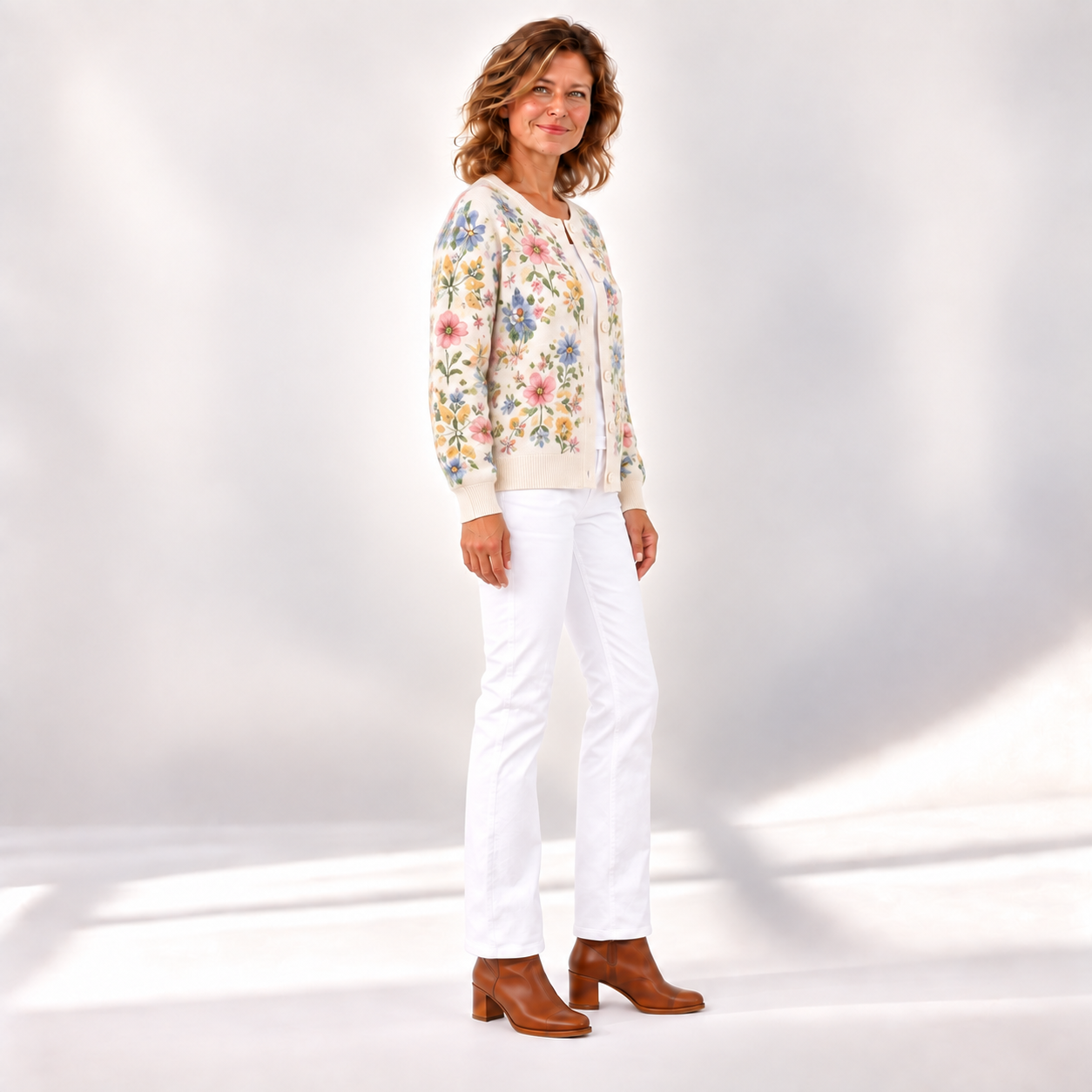 Greta - Vest met delicaat aquarel bloemenpatroon - zijkant