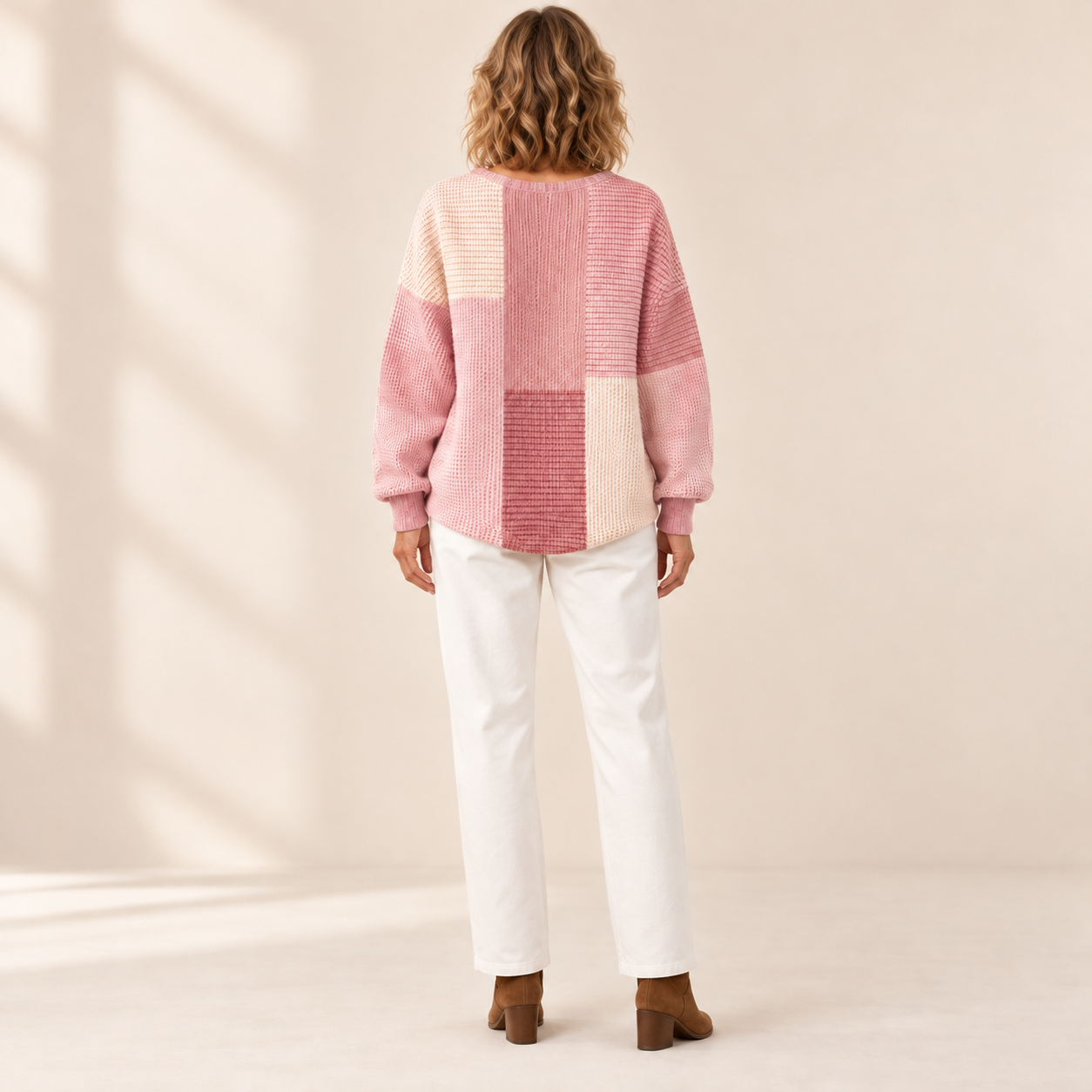 Hannelore - Roze vest met ruitpatroon - achterkant