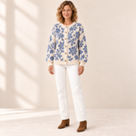 Heike - Crèmekleurig vest met blauwe bloemen - voorkant