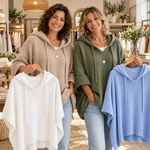 Gebreide poncho met capuchon in bruin