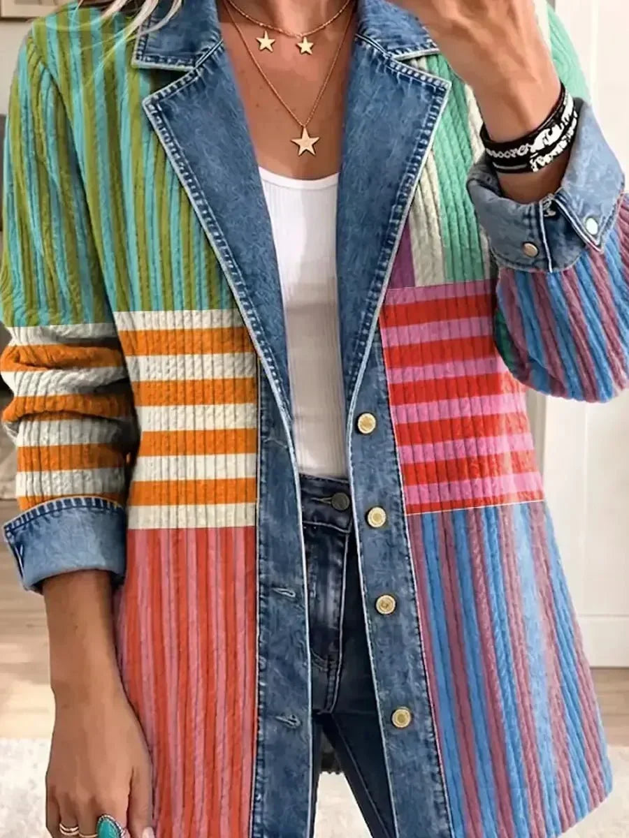 Samantha – Retro denimjas met geometrische print