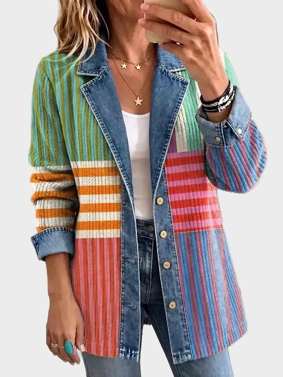 Samantha – Retro denimjas met geometrische print