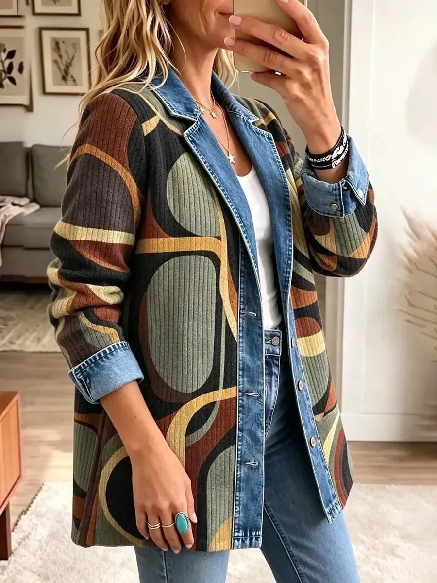 Stella – Vintage denimjas met abstracte print